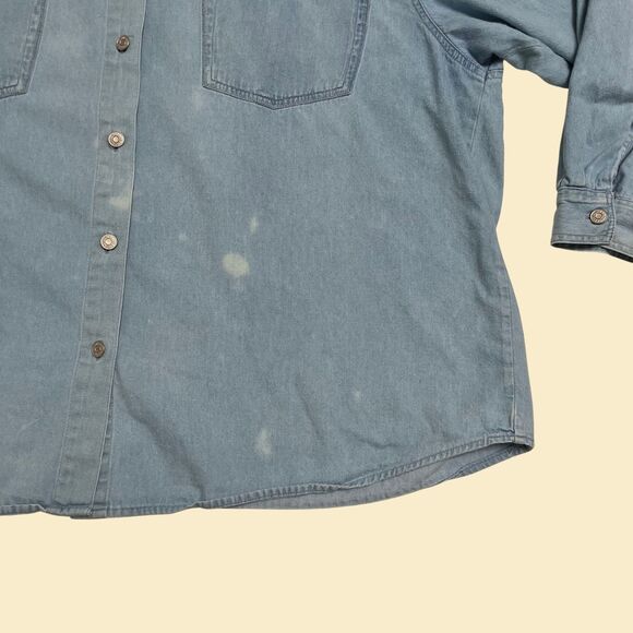 Vintage 90s chambray 24W shirt by Gitano, 1990s denim long sleeve button down - Picture 5 of 10